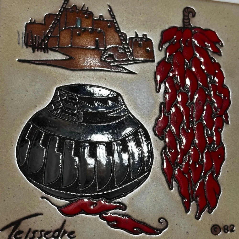 Vintage 1982 Cleo Teissedre Signed Art Tile‎ Pueblo Chili Ristra Pottery 6x6